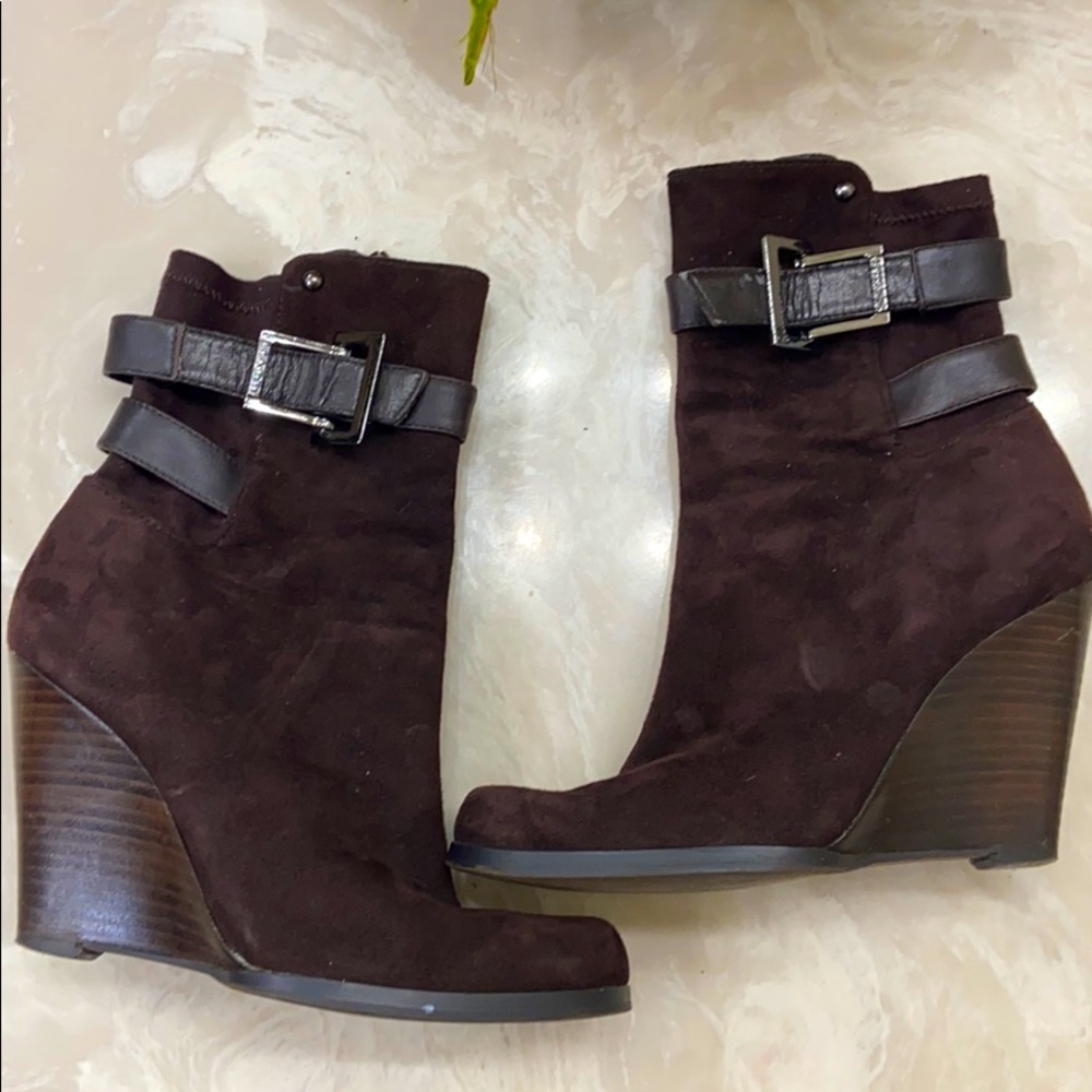 Guess brown suede wedge booties